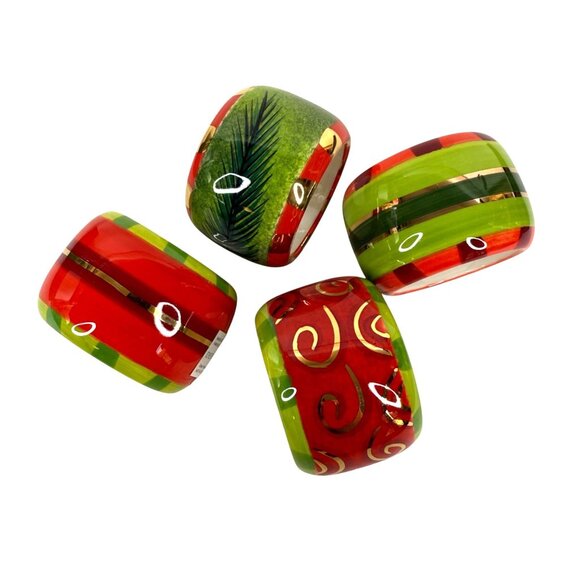 New Dept 56 Christmas Napkin Rings Candlelight Set Of 4 Ceramic Holiday 2004 - Picture 4 of 16